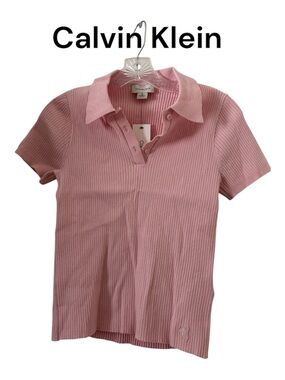Calvin Klein Pink Ribbed Polo Top M NWT